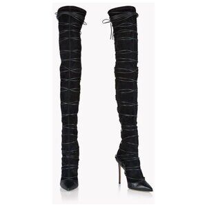 DSQUARED2 Black Suede - Lace Up Over The Knee Boots EU 37